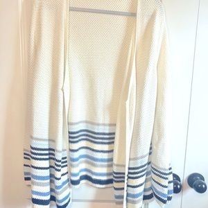 J. Jill Ivory Knit Cardigan Sweater Waterfall Front Stripe